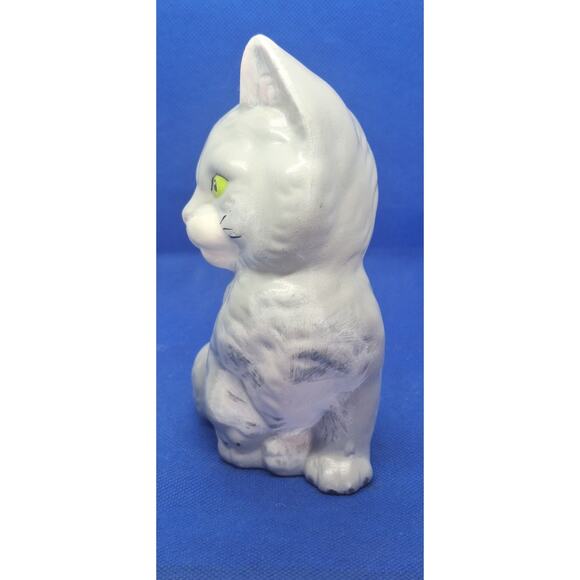 Ceramic Light Gray Cat Figurine 6”- w/ Green Eyes & Pink Nose- Excellent - Picture 4 of 6